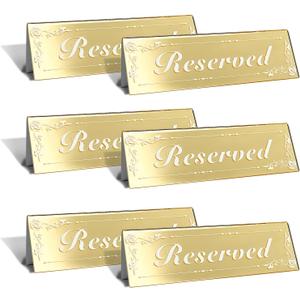 6 Pcs Mirrored Gold Reserved Table Signs, 6" x 2" Double-Sided Acrylic Table Tent Cards for Wedding, Restaurant, Banquet, Ceremony, Party, Events