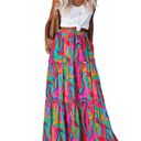EARKOHA Womens Casual High Waist Tie Paisley Print Long Maxi Skirt with Pockets,XL