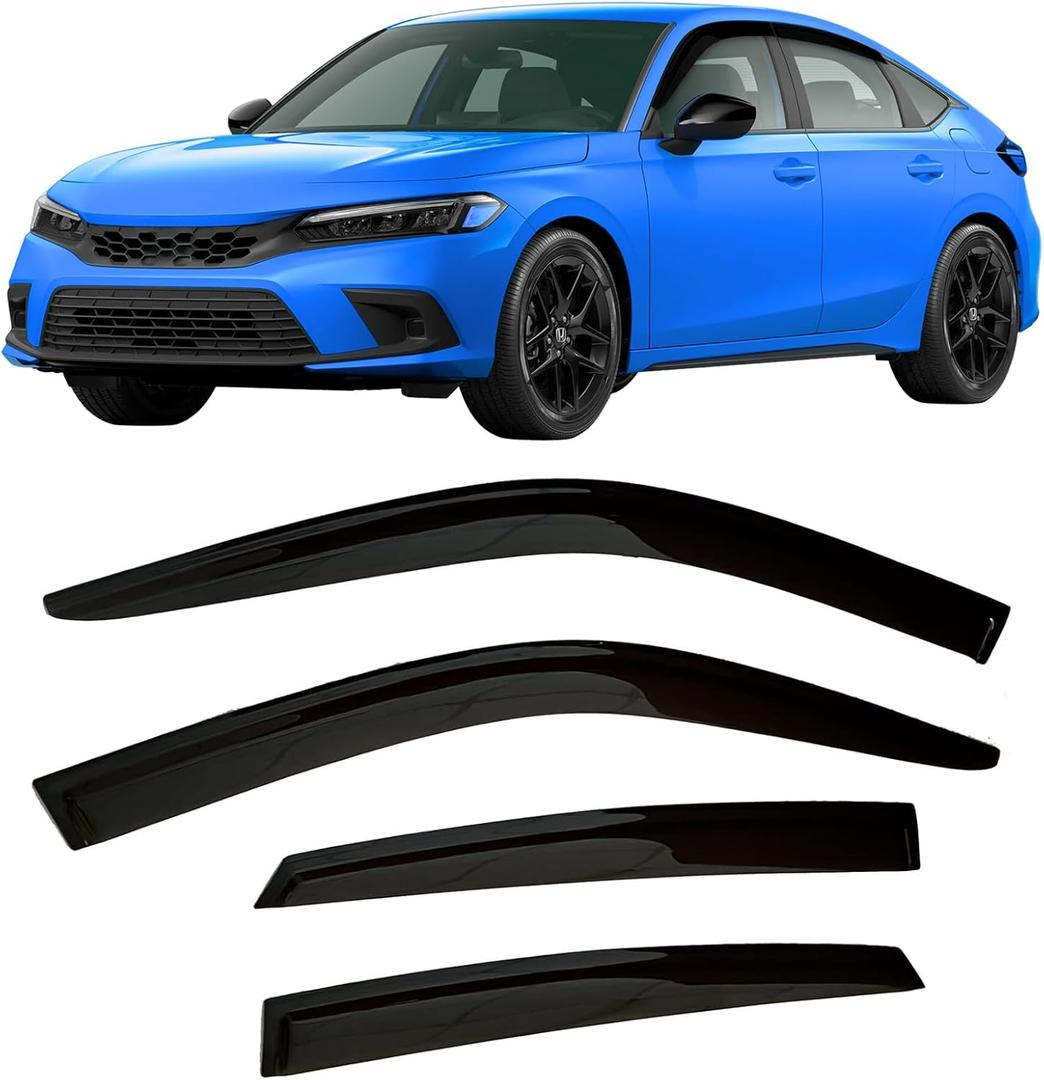 2022-2026 Tape-On Rain Guards for Honda Civic Hatchback Side Window Visor Deflectors HB LX Sport Touring EX-L Tinted Vent Shades Protectors 2023 2024 2025
