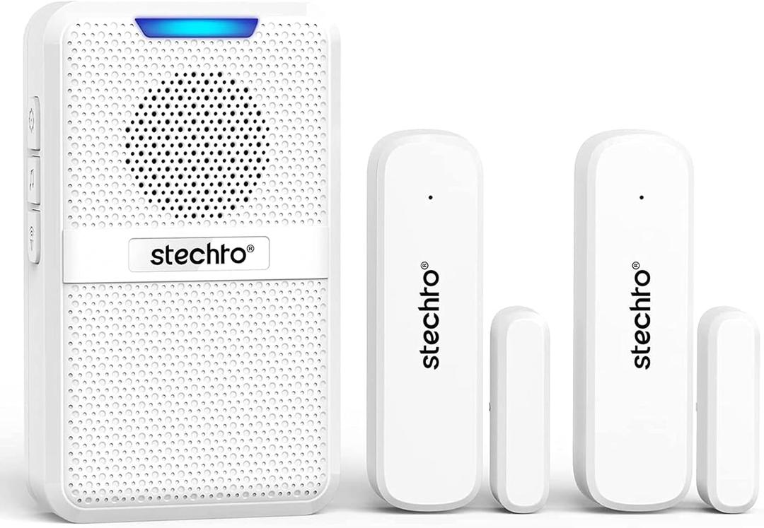 Door Chime, Wireless 600Ft Range 5 Levels Adjustable Volume Magnetic Door Open Contact Sensor with 62 Chimes Mute Mode Door Bell Plugin Receiver for Home/Office/Store White (1 Receiver + 2 Sensors)