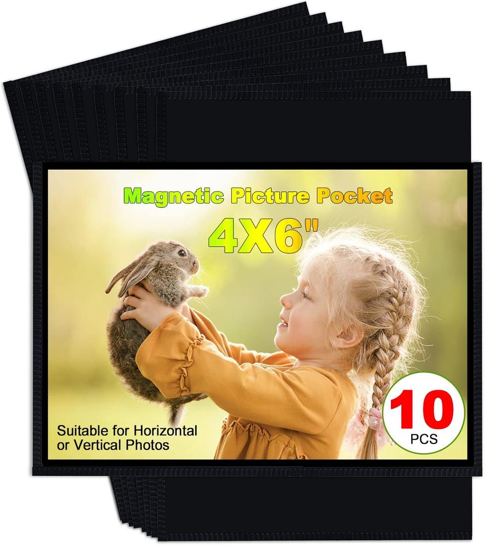 Black Magnetic Picture Frame 4X6 for Refrigerator,Photo Magnets Sleeves, 8 Pcs