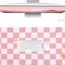 Konohan Heated Large Desk Mat PU Leather Cute Warm Mouse Pad with 5 Heating Level & 4 Hour Auto Shut-Off Heating Keyboard Pad Warmer Gaming Mice Mat Only Supports 110v(Pink Checkerboard, 31.5" X 13")