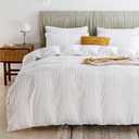 JELLYMONI Duvet Cover King Size Bright White - 3PCS Boho Striped Duvet Cover Set Polyester Tufted Bohemian Textured Comforter Cover 10490in with Corner Ties & Zipper and 2 Pillowcases