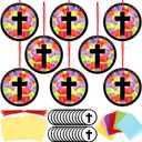 Motipuns 32 Sets Christian Cross Ornaments Craft Kit, VBS Religious DIY Cross Suncatchers Stained Glass Effect with Tissue Paper Window Art for Sunday School Church Decor