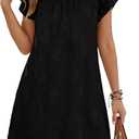 Dokotoo Womens Summer Dresses 2026 Ruffle Short Sleeve Casual V Neck Smocked Floral Burnout Mini Dress Sundress (Medium, Black)