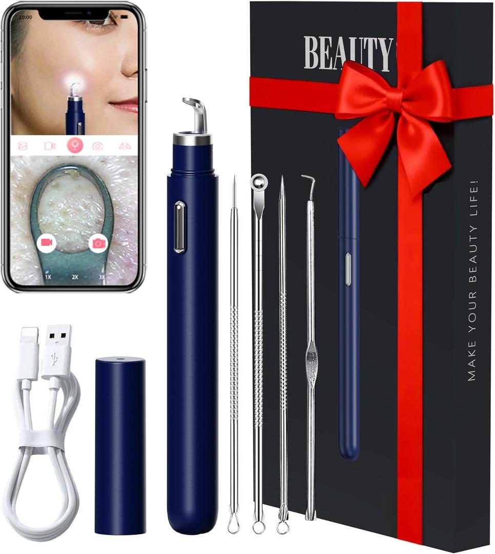 Visual Blackhead Remover Tools with Camera,Pimple Popper Extractor Tool Kit with Camera 20X 1080P Pore Cleaner Acne Comedone Whitehead Extractor Kit for iPhone/Android (Blue)