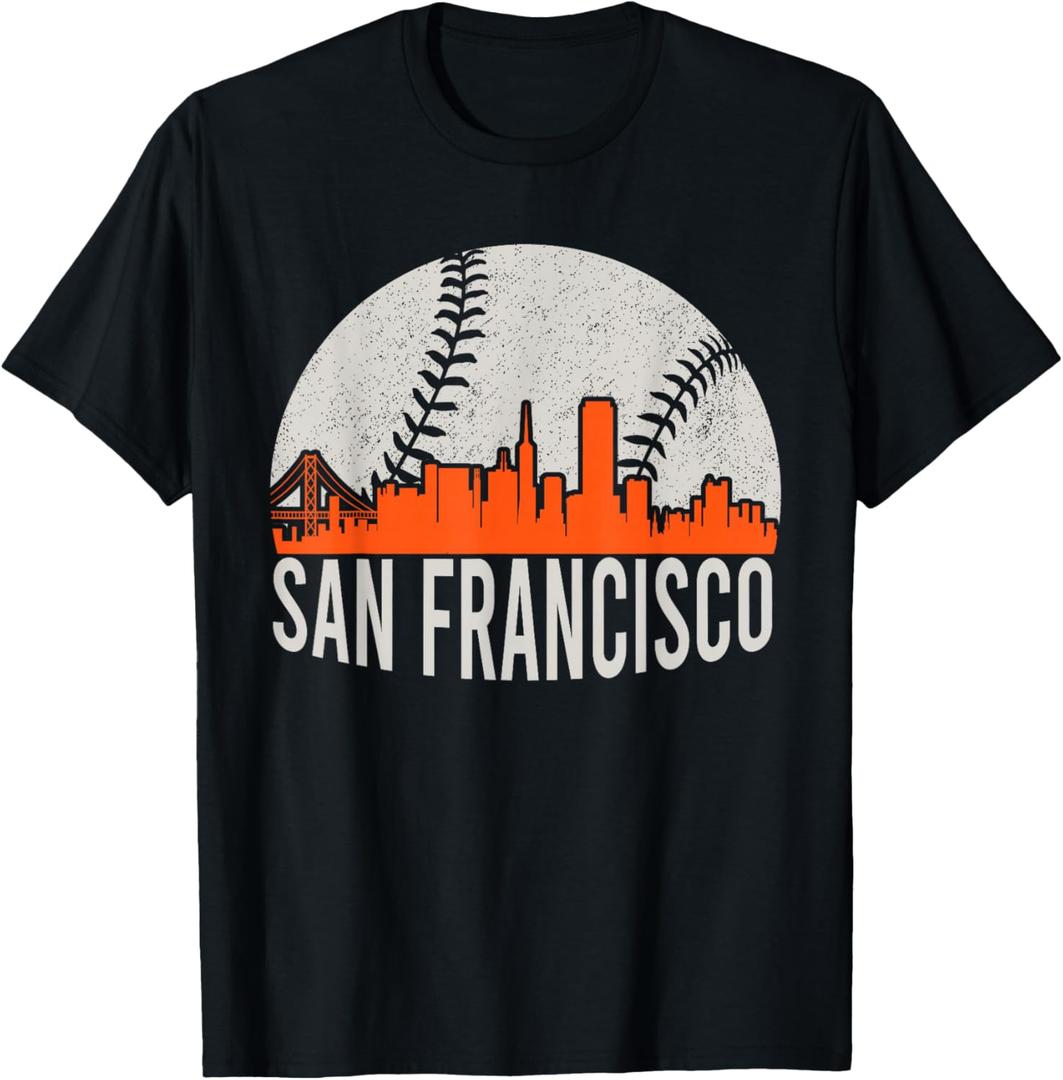 Vintage San Francisco Skyline Baseball Present Men Women T-Shirt Small