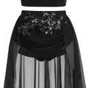 Women Lyrical Dance Costume Halter Floral Sequins Crop Top High-Low Skirt with Briefs Adult Contemporary Dance Dress (X-Small, Black)