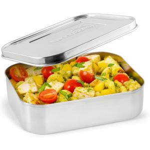 LunchBots Medium Uno Stainless Steel Sandwich Container - Open Design for Wraps - Salads or a Small Meal - Eco-Friendly - Dishwasher Safe and BPA-Free - Stainless Steel (1 section)