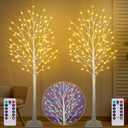 6FT Lighted Birch Tree with 130 LED Warm White and Multicolor Lights, 8 Modes, Timer Remote Faux Light Up Twig Christmas Tree for Indoor Outdoor Xmas Holiday Party Garden Decoration (2 Pack)
