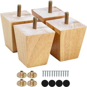 Maricome 3 Inch Furniture Legs Pre-drilled M8 Bolt Replacement Sofa Couch Feet Set of 4 Square Tapered Solid Wood Screw in