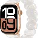 AIRSPO Resin Band Compatible with Apple Watch 38/40/41/42/44/45/46/49mm Women Fashion Handmade Dressy Watch Bands Replacement Series 11-1/SE (Crescent Moon) (Aurora White -Starlight)