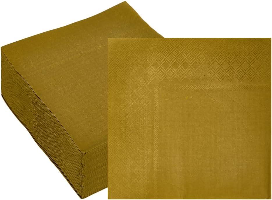 Ottin 100-pack Gold Paper Dinner Napkins, 3-Ply 6.5 x 6.5 Inch Disposable Luncheon Napkins for Birthday, Wedding, Engagement, Party, Easter, Labor Day & Holiday Parties