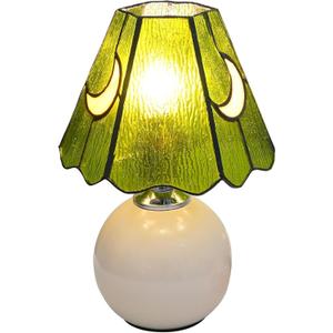 Tiffany Style Stained Glass Mushroom Table Lamp, Cute Small Bedside Night Light for Bedroom Living Room, Unique Aesthetic Home Decor Gift for Girls Women Birthday (Green)