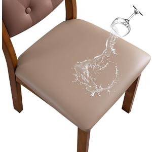 Genina Waterproof PU Leather Chair Seat Covers for Dining Chairs,Chair Seat Covers Set of 4, Stretchable Dining Room Chair Seat Covers for Chair Protector Slipcover for Kitchen