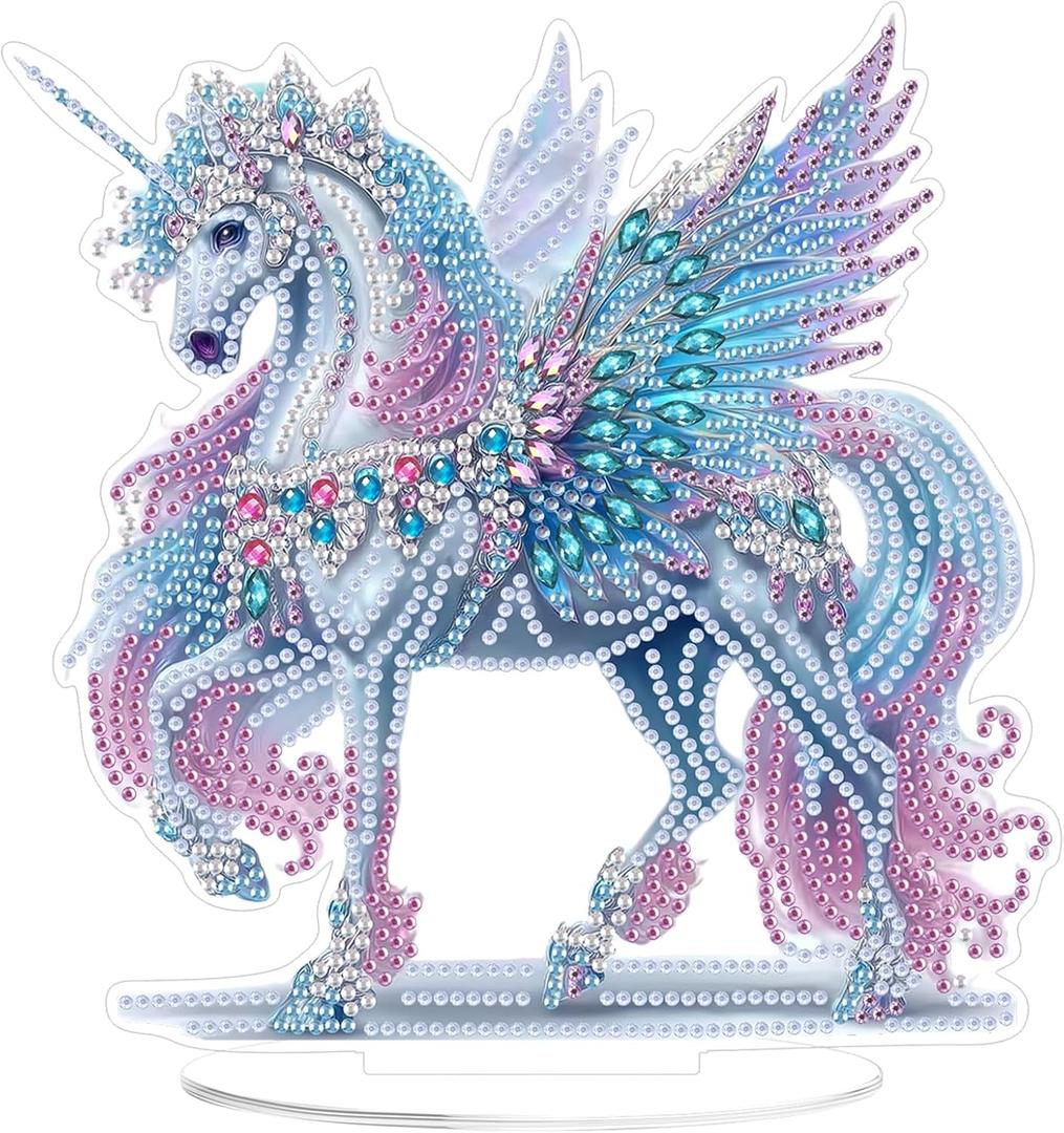 Lxmsja Tabletop Unicorn Diamond Art Kits for Adults, DIY Special Shaped Unicorn Figure Diamond Painting Desk Placement Ornament Kits for Beginners, 5D Stand Up Gem Art Craft 8x8 inch
