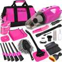 Car Cleaning Kit, Car Vacuum Detailing Kit Interior with High Power Handheld Vacuum and 7Pcs Detailing Brush Set, Well-Designed Women's Pink Car Accessories Bag