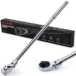 Matework 3/8" Drive Flex Head Ratchet Wrench, 17-Inch 90-Tooth Long Handle Ratchet with Quick Release and Reversible Switch, CR-V Steel, 180° Swivel Head Ratchet for Automotive, Home and DIY Repair