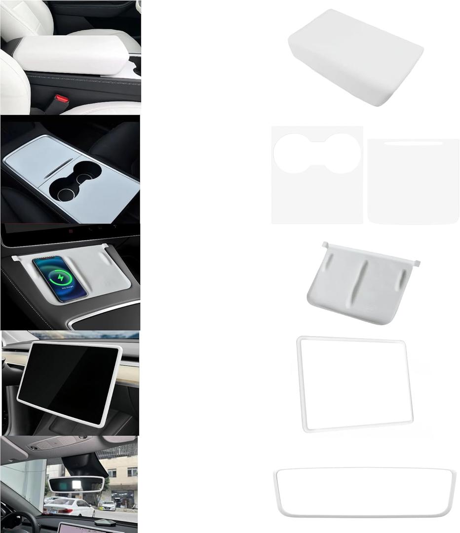 frani Center Console Cover 5Pcs Set for Tesla Model 3 2021-2023 Model Y 2021-2025,Tesla Interior Center Console Cover Decor Accessories White