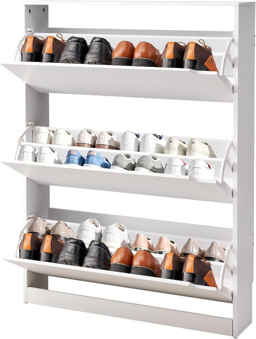 VEVOR Shoe Cabinet with 3 Flip Drawers, Modern Shoes Storage Cabinet with Anti-Tipping Device, Freestanding Shoe Rack Organizer, Ideal for Entryway, Hallway, Bedroom, Living Room, Closet, White