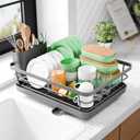 Kitsure Dish Drying Rack - Compact Dish Rack with Utensil Holder & Adjustable Water Outlet, Rust-Proof & Scratch-Resistant Drying Rack for Kitchen, 15.5" x 12.0" x 5.0", Grey (Gray)