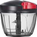 Ourokhome Manual Food Processor Vegetable Chopper, Portable Hand Pull String Garlic Mincer Onion Cutter for Veggies, Ginger, Fruits, Nuts, Herbs, etc., 650ml, Black