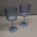 12 PCS Plastic Ribbed Wine Glasses 11oz Blue Detachable Wine Goblet Unbreakable Vintage Ripple Water Goblets Cocktail Drinking Cups for Parties Weddings Poolside Outdoors
