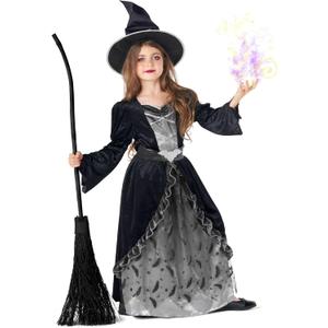 Morph Witch Costume Kids, Witch Costume For Girls, Halloween Costumes For Girls And Toddler (7-9 Years, Black)
