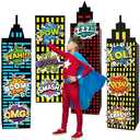 25pcs Skyscraper Party Decoration Large Super Themed Hero Background Box City Skyline Building Party Decor Include 12 Skyscraper Box 10 Sticker 3 Roof for Boy Girl Comic Book Themed Party Supplies