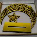 Eforcase Ramadan Decorations Table Decor Wood Eid Mubarak Kareem Table Sign Acrylic Mirror Hollow Moon with Star Ornament for Muslim Party Tabletop Centerpiece Decor Islamic Eid Decoration Gold Moon