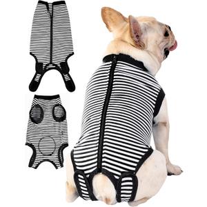 Dogs Cats Recovery Suit for After Surgery,Professional Pet Recovery Large Shirt Dog Abdominal Wounds Bandages, Substitute E-Collar & Cone,Prevent Licking Dog Onesies,Black-White L