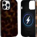 NITITOP Compatible with iPhone 15 Pro Case Magnetic Compatible with MagSafe Cute Leopard Amber Aesthetic Tortoise Design for Women Men Girls Soft TPU Shockproof Protective Cover - Brown