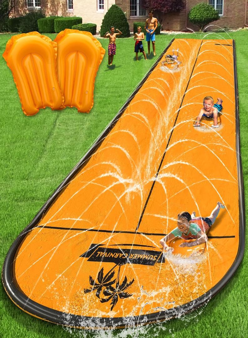 Spring Water Slip and Water Slide, 22ft *2 Lanes Slip Water Slides for Kids Backyards Ages 5-8 8-12 with Sprinkler and Inflatable Bodyboards, Summer Water Fun Toy for Outdoor Lawn Games Play