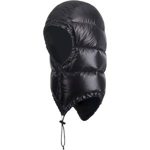 Winter Warm Ultralight Down Hood Waterproof Sleeping Bag Outdoor Camping Windproof Down Cap Hat with Storage Bag (Medium, Dark Black)