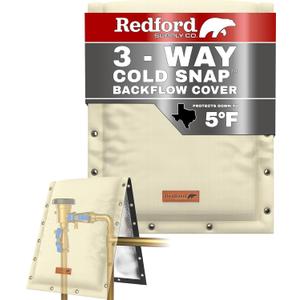 Redford Supply Co. Cold Snap (5F) Backflow Preventer Insulation Cover, 3-Way Custom, 14"W x 18"H, Pipe Insulation, Water Sprinkler Covers for Outside, Sprinkler Backflow Cover for Winter (Beige)