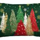 AVOIN colorlife Green and Red Merry Christmas Trees Snowflake Throw Pillow Cover, 12 x 20 Inch Seasonal Winter Holiday Cushion Case Decoration for Sofa Couch