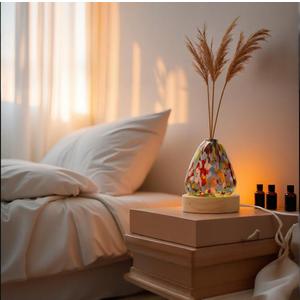 Glass Night Light with Wood Base - Aromatherapy Fragrance Diffuser Bottle for Bedroom,Bookshelf,Bedside Table,Living Room - Multi-Colored_B