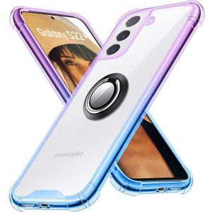Ring Holder Series Case Designed for Samsung Galaxy S22 Plus 5G, Clear Cute Slim Colorful Silicone Bumper Protective Cover Support Magnetic Car Phone Mount. (Blue Purple)
