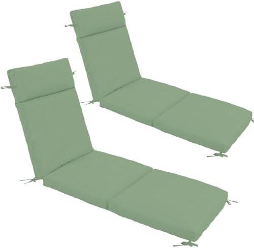 Chaise Lounge Cushion 80x26x3 Inch ?Set of 2 Outdoor Lounge Chair Cushions, Lounger Pad Replacement with Fade-Resistant, Removable & Machine-Washable Covers, Ideal for Patio Chaise Chairs, Sage Green
