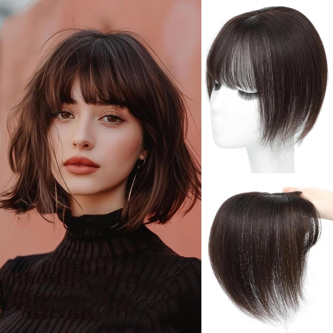 Hair Toppers for Women Real Human Hair， 360°3D Cover Toppers Hairpieces for Women with Thinning Crown Wispy Clip in Bangs Realistic Scalp Hairline