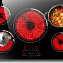 30 Inch Electric Cooktop 9000W High Power, 240V Hard Wired | 30 Inches 5 Burners Ceramic Stove with Large Tripple Ring, Timer, Safety Lock, Cut-out Size: 29.13" x 19.29", Built-in