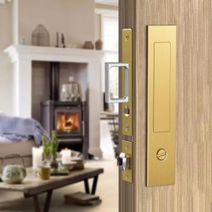 Pocket Door Locks, Edge pulls, Hidden Handles, Pocket Door Hardware, Sliding Door Locks, Sliding Door Hardware, for Doors 1 3/8" to 2 2/8" Thick (Gold, Privacy Type)