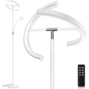 White LED Floor Lamp - Dimmable 2 Lights Standing Lamp with Remote&Touch Control, 4 Color& 10 Brighness Adjustable Floor Reading Light, Modern Tall Lamp for Living Room Bedroom Office Corner