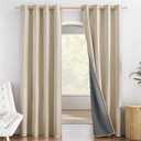 NICETOWN Cream 100% Blackout Linen Curtains 84 inch Long Burg for Living Room, 1 Pair, 52" Width Each Panel, Farmhouse Thick Completely Blackout Window Treatment Thermal Insulated Drapes 52"W x 84"L (Pack of 2), Cream