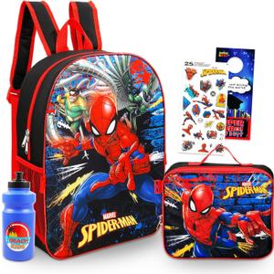 Spiderman Backpack with Lunchbox Set - Bundle with 16" Marvel School Bag, Insulated Lunch Bag, Water Bottle, More | Spiderman School Supplies Pack