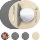 Myir JUN Round Placemats Set of 4 Faux Leather Place Mats and Coasters 15 inch Round Table Mats Dual Sided Non-Slip Stain Resistant Placemats (Gray & Wheat, Set of 4)
