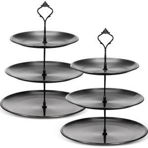 Gerrii Set of 2 Cupcake Display Stands 3 Tier Serving Tray Platters Stainless Steel Cup Cake Tower for Birthday Party Wedding Dessert Cookie Candy(Black)