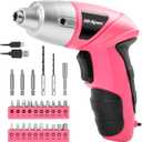 Hi-Spec Electric Screwdriver 27pc 3.6V Pink USB Small Power Screwdriver Set. Cordless & Rechargeable with Driver Bit Set