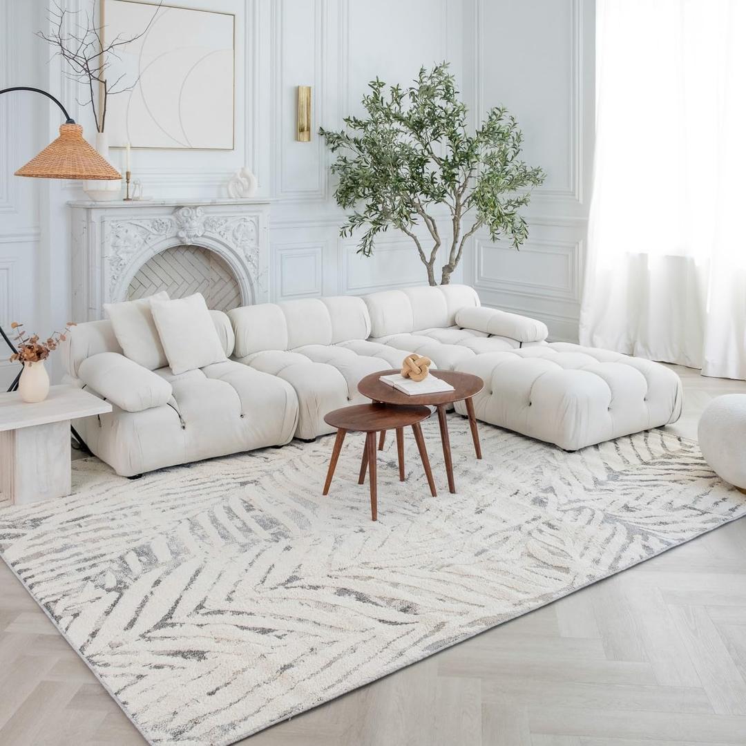 RUG BRANCH Nimbus 4'x6' (Exact Size: 3'11" x 5'7") Floral Indoor Area Rug, Cream Grey - Living Room, Bedroom, Dining Room, and Kitchen