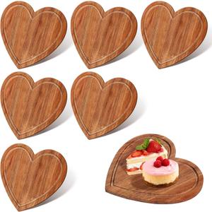 6 Pcs Valentine Day Gifts Heart Cutting Board 8.7x7.8 Inches Acacia Wood Bread Board Cheese Serving Charcuterie for Meat Cheese and Vegetables Women Gifts